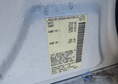 2014 Nissan Altima 2.5 Sl из США, поврежденный, VIN 1N4AL3AP9EC144585